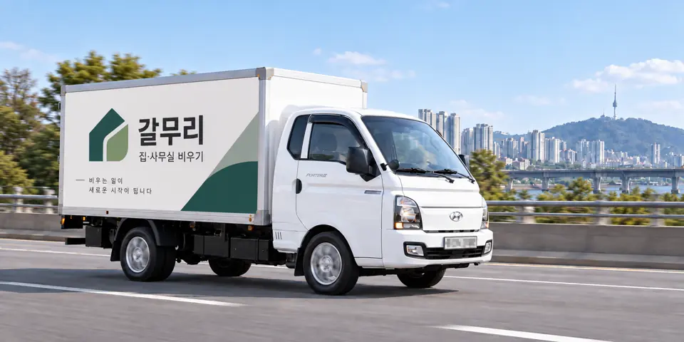갈무리 작업 차량을 담은 그림 · 소하동 유품정리